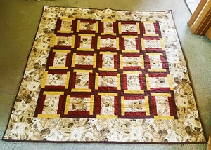 VINTAGE Handmade Patchwork Quilt Throw Rug Colourful Geometric 126 cm x 124 cm - Picture 1 of 7