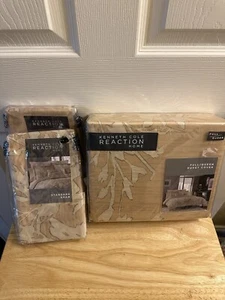 New Kenneth Cole Radiant Gold Floral Full/Queen Duvet Cover Set 3pc - Picture 1 of 6