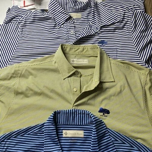 Donald Ross (3) Polo Shirt Mens XL Olympic Golf Yellow Blue Striped Great Shape - Picture 1 of 7