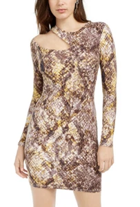 NWT Women's Guess L/S "Shasti" Snake-Print Cutout Bodycon Dress Sz XL - Picture 1 of 12