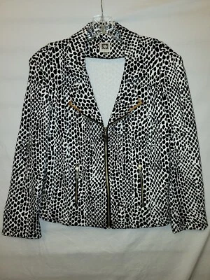 Anne Klein Jacket Size L Black And White Animal Print Crop Zip Collar  - Image 1 of 4