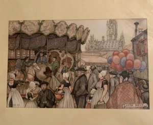 "Vintage 1971 Stampa Piccola Arte Anton Pieck NUOVO Pacchetto Sigillato Stampato Olanda 9"" X 7"" - Foto 1 di 6