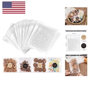 100PACK Self Adhesive Cookie Bags Cellophane Treat Bags Thank You Candy Bags ... - Picture 1 of 7