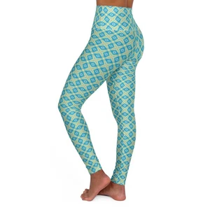 Leggings Yoga Vita Alta Fitness | Modello in Turchese e Giallo (RP-69-85) - Foto 1 di 25