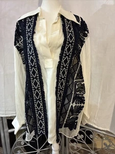 Chloe weiß & dunkelblau bestickt Einsatz Krepp Tunika Größe 36 Small - Bild 1 von 9