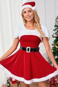 Weihnachtskostüme für Damen Sexy Nikolaus Kostüm 4tlg Weihnachtskleid Weihnachtsmann - Bild 1 von 5
