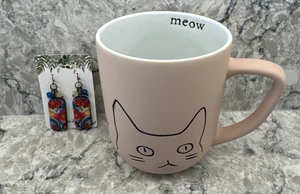 Katzenliebhaber Handarbeit Katze Ohrringe Geschenkset Silhouette Katze Umriss rosa Tasse Miauen - Bild 1 von 5