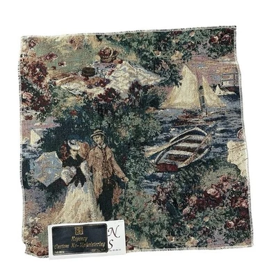Vintage Tapestry Sunday Stroll Fabric Sample 16.25” Scenic Picnic Home Decorator - Image 1 of 4