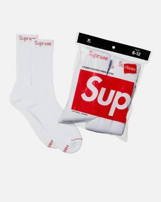 Supreme/Hanes Crew Socks Authentic White 4 Pack Size 6-12 Fast Free Shipping 🚚 - Image 1 of 4