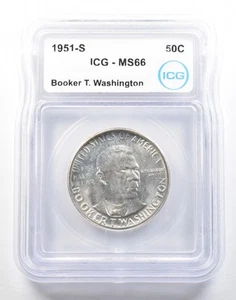 1951-S Booker T Washington Commemorative Half Dollar MS66 ICG *0165 - Picture 1 of 3