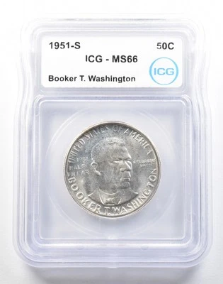 1951-S Booker T Washington Commemorative Half Dollar MS66 ICG *0165 - Image 1 of 3