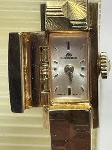 Vintage Bucherer Gold Tone Hidden Dial Cocktail Cuff Bracelet Watch – Swiss - Picture 1 of 18