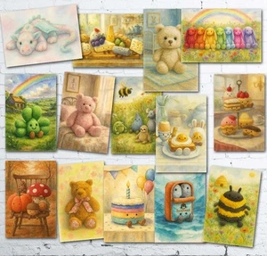 Impresiones estilo acuarela inspiradas en Jellycat arte tímido divertido mancha A4/A3 - Imagen 1 de 125