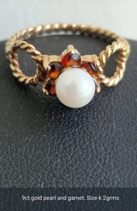 9ct gold ring garnet and pearl size k 2grms - Picture 1 of 1