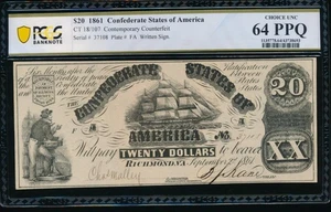 AC CT-18 $20 1861 Counterfeit Confederate CSA PCGS 64 PPQ - Picture 1 of 2
