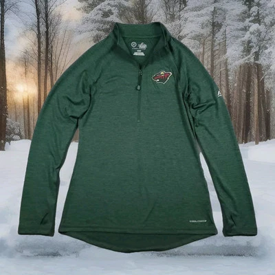 Camisa Minnesota Wild NHL Majestic Para Mujer 1/4 Cremallera Manga Larga Verde Mediana Foto 1 de 4
