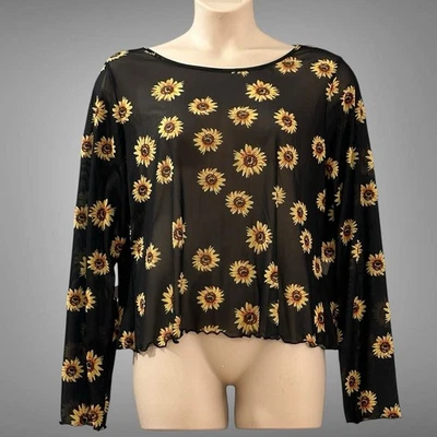 Sunflower Womens Top Plus 5X Black Sheer Floral Whimsigoth Fairy Grunge Y2K - Image 1 of 4