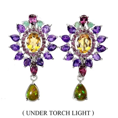 925 Sterling Silver Earrings Oval Citrine Amethyst Black Opal Gemstone Jewelry - Image 1 of 4