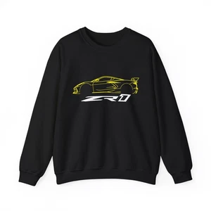 C8 ZR1 Sweatshirt mit Rundhalsausschnitt Chevy Sportwagen Line Art gelb Muskelbekleidung - Bild 1 von 8