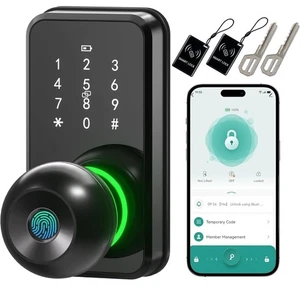 Smart Door Lock with Knob,LinkThai Keyless Entry Fingerprint Black  - Picture 1 of 10