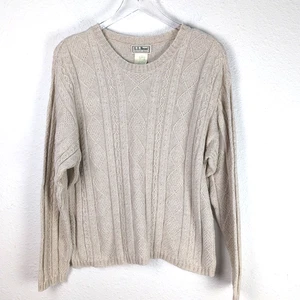 L. L. Bean Damen Pullover Zopfmuster Medium Ivory Langarm Flachs Baumwolle - Bild 1 von 11