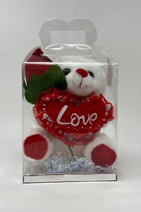 Valentines Day White Bear “Love“ 5” x 3.5” x 6.5” Clear Gift Box  - Picture 1 of 4