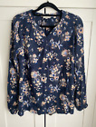 Fat Face Blue Boho Floral Long Sleeve Relaxed Fit Spring Summer Blouse Size 8
