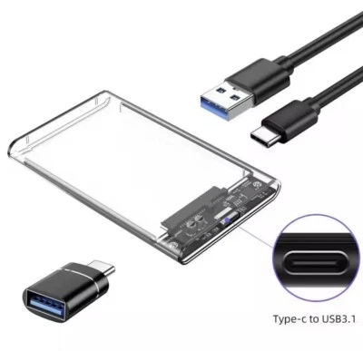 2.5 Zoll SATA HDD/SSD Festplattengehäuse mit USB-C 3.1 + USB-C-Adapter - Bild 1 von 3