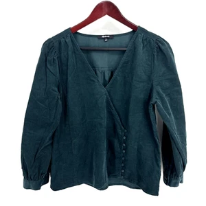 MADEWELL M Corduroy Kinston Side-Button Wrap Top Midnight Green NB556 - Picture 1 of 10