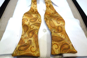 Silk Bow Tie Gold Khaki Green Orange Paisley - Picture 1 of 1