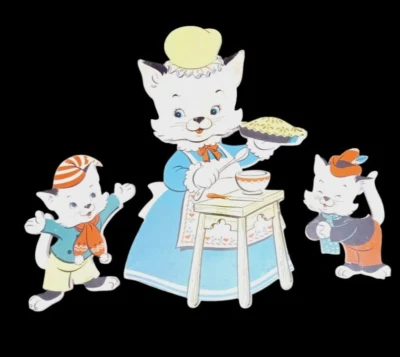 Arte de pared vintage Dolly Toy Company dos gatitos mamá gato Foto 1 de 4