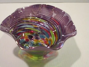 Stunning Glass Eye Studio Art Glass Bowl, Purple and Multicolor - Picture 1 of 4
