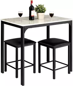 3 Pcs Dining Table and Chairs Set with Faux Marble Tabletop 2 Chairs Contemporar - Picture 1 of 7