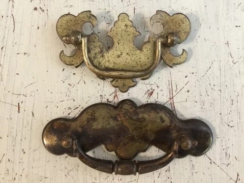Vintage Chippendale Brass Hardware Dresser Drawer Pull Handles 2” - 3” Lot of 2 Cover
