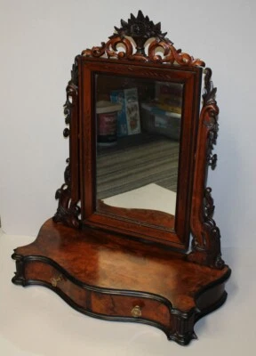 Antique Victorian Burl Walnut Gent’s Dresser Mirror – Sits On Dresser or Counter - Image 1 of 4