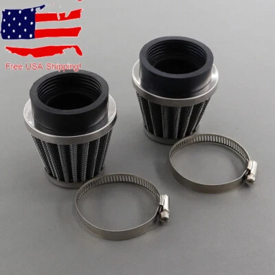 2 Washable Tapered 48-50mm Chrome Pod Air Filter Motorcycle Cafe Racer Dirt Bike - Image 1 of 4