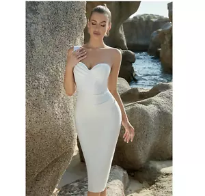 NEW! DESIGNER COUTURE ELEGANT WHITE ONE SHOULDER DRESS WITH CORSET BODICE DETAIL - Picture 1 of 8