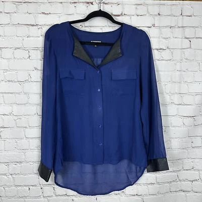 Express 女式海军蓝雪纺纽扣人造皮革领 S 码 — 第 1/4 张图片