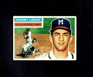 1956 TOPPS #136 JOHNNY LOGAN-2--BV $20--BRAVES--NO CREASES--VG/EX