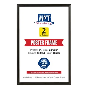 Marco de póster a presión aluminio carga frontal montaje en pared 24x36 pulgadas negro (lote 2) - Imagen 1 de 8