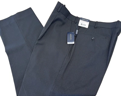 全新 男式 Adolfo 褶饰正装裤 黑色 针条 尺寸 40X30 全新带标签 — 第 1/4 张图片