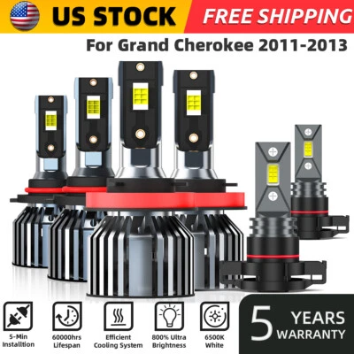 For Jeep Grand Cherokee 11-13 LED Headlight Bulbs High Low Beam Fog Light 6000k - Image 1 of 4