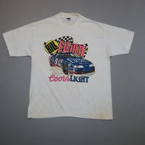 Vintage Bill Elliott Coors Racing Adult Large T Shirt NASCAR 90s Mens L White - Picture 1 of 6