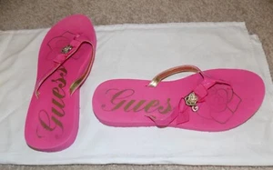 Guess rosa Sandalen Flip Flops mit Strasssteinen und Blumen Größe 8,5 - Bild 1 von 6