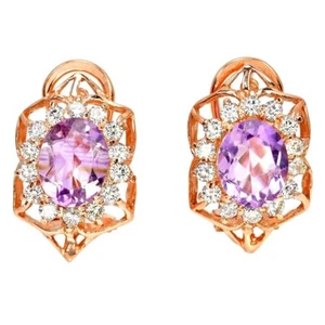NATURAL AAA PURPLE AMETHYST OVAL & WHITE CZ STERLING 925 SILVER DROP EARRING - Picture 1 of 6