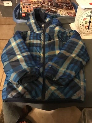 Columbia Winter Coat -Size Small (8) - Reversible Blue/Black /White Plaid - Image 1 of 4