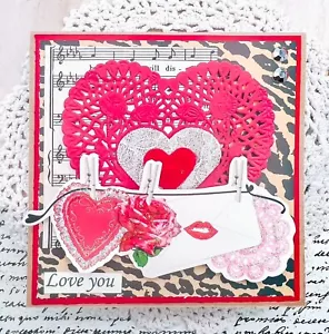 Biglietto San Valentino Fatto a Mano Vintage Retrò LOVE YOU Anniversario, Matrimonio, Cuori - Foto 1 di 2