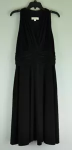 Kasper Womens Sleeveless Fit & Flare Dress Sz 16 Black Stretch Ruched Waist - Picture 1 of 7