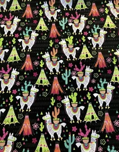 Black Llama Desert Cactus Dots Quilt Lama Cotton Fabric 18"x21" Fat Quarter - Picture 1 of 1