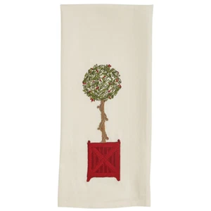 Williamsburg Boxwood Planter Embroidered Dishtowel 18x28 Red Green Natural Park - Picture 1 of 2